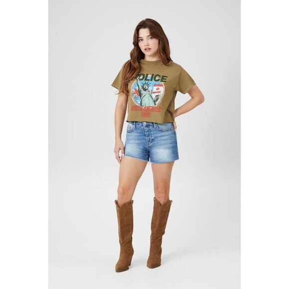 NWT Forever 21 The Police Cropped Graphic Tee in Brown - Size S/M - Picture 7 of 8